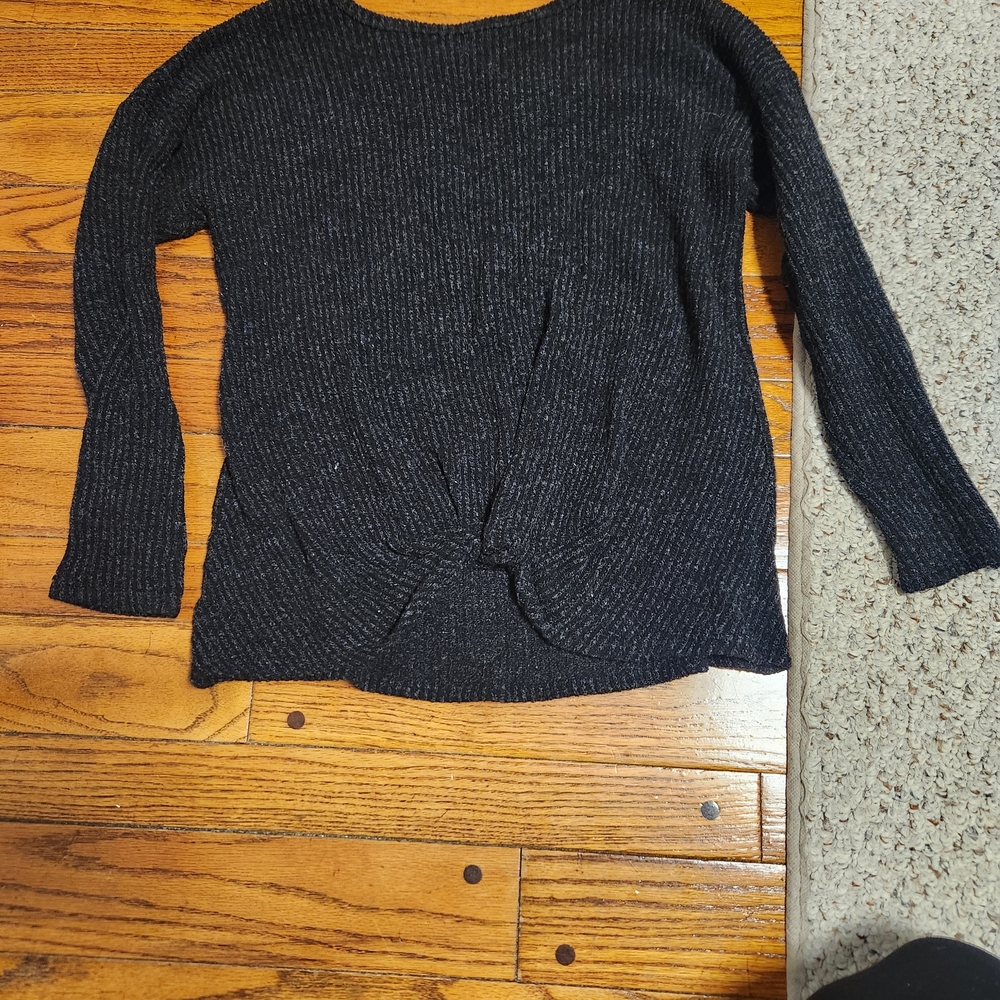 Pinkblush Black Ribbed Twist-Front Sweater